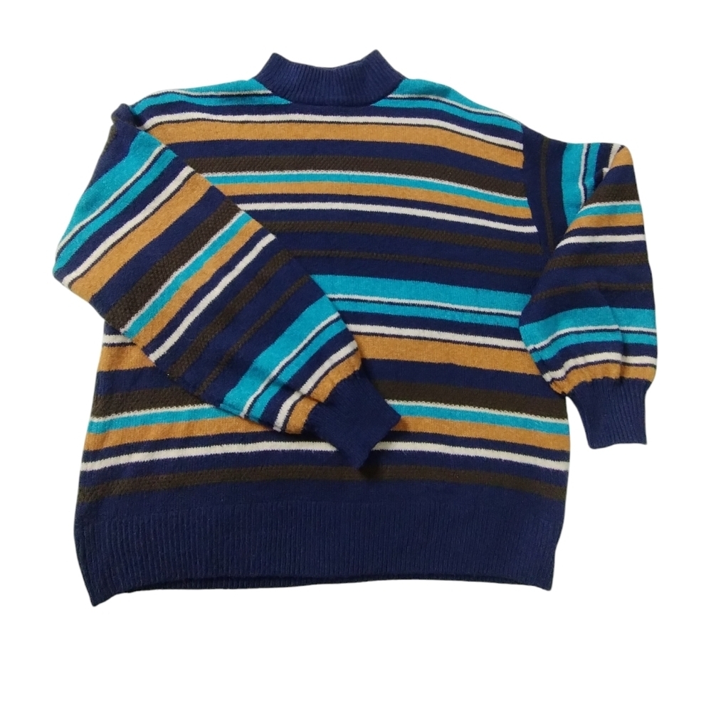 St. John Bay Women's Mock Neck‎ Multi Stripe Cozy Chunky Sweater size XL Buttons